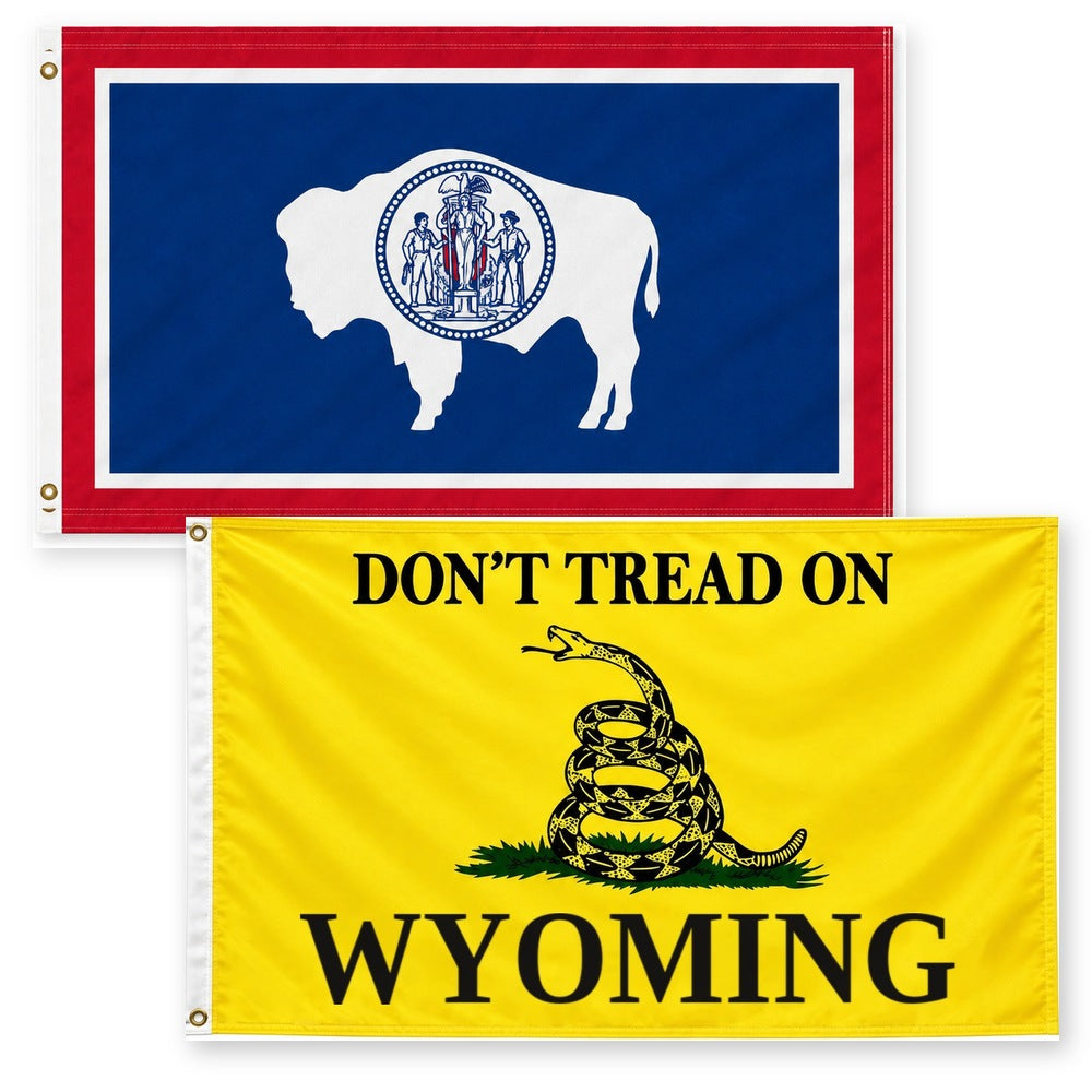 Wyoming State Flag and Don't Tread on Wyoming Flag 3x5 2-Pack