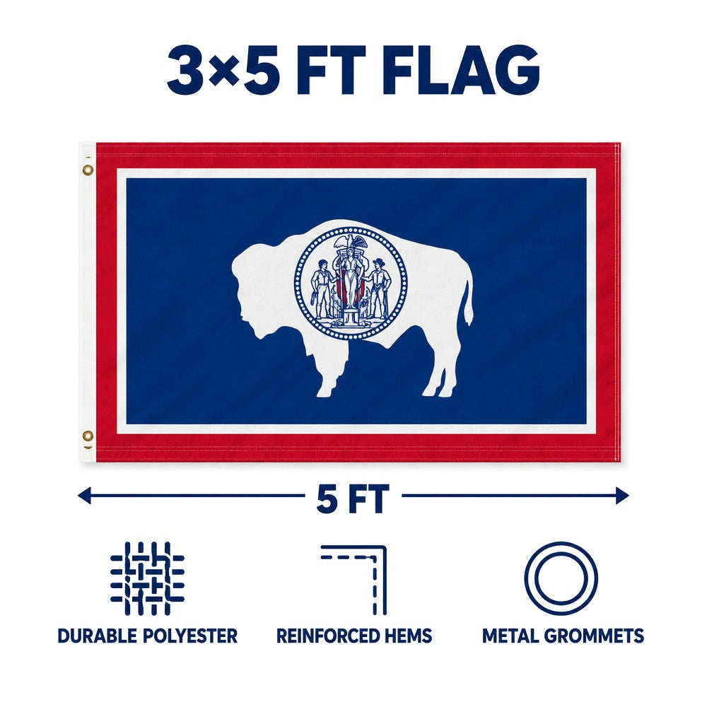 Wyoming State Flag 3x5 features and size details