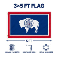 Wyoming State Flag 3x5 features and size details