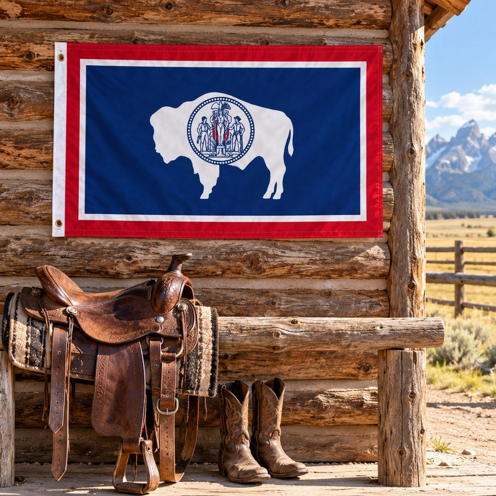 Wyoming State Flag 3x5 displayed outdoors