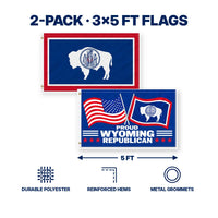 Wyoming State Flag and Proud Wyoming Republican Flag 3x5 2-Pack features and size details