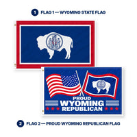 Wyoming State Flag and Proud Wyoming Republican Flag 3x5 2-Pack features and size details
