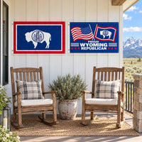 Wyoming State Flag and Proud Wyoming Republican Flag 3x5 2-Pack displayed outdoors
