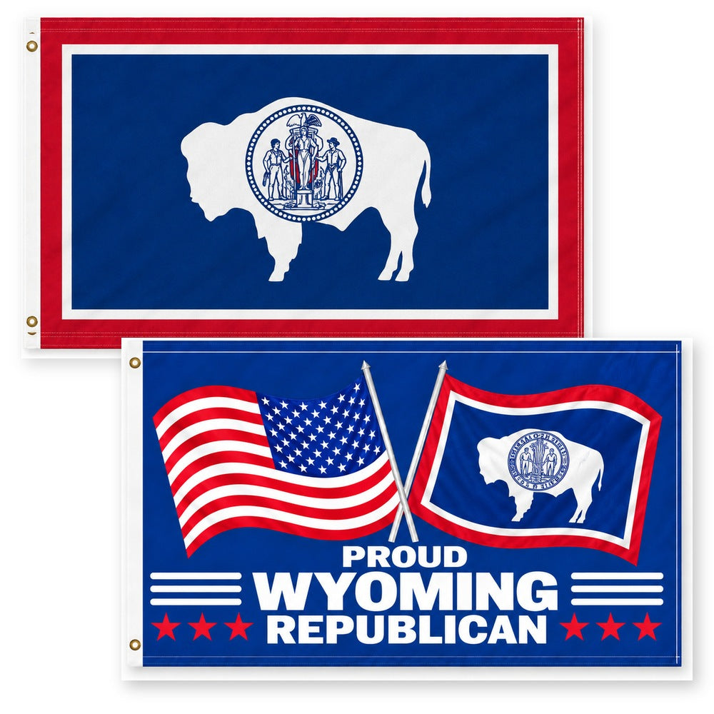 Wyoming State Flag and Proud Wyoming Republican Flag 3x5 2-Pack