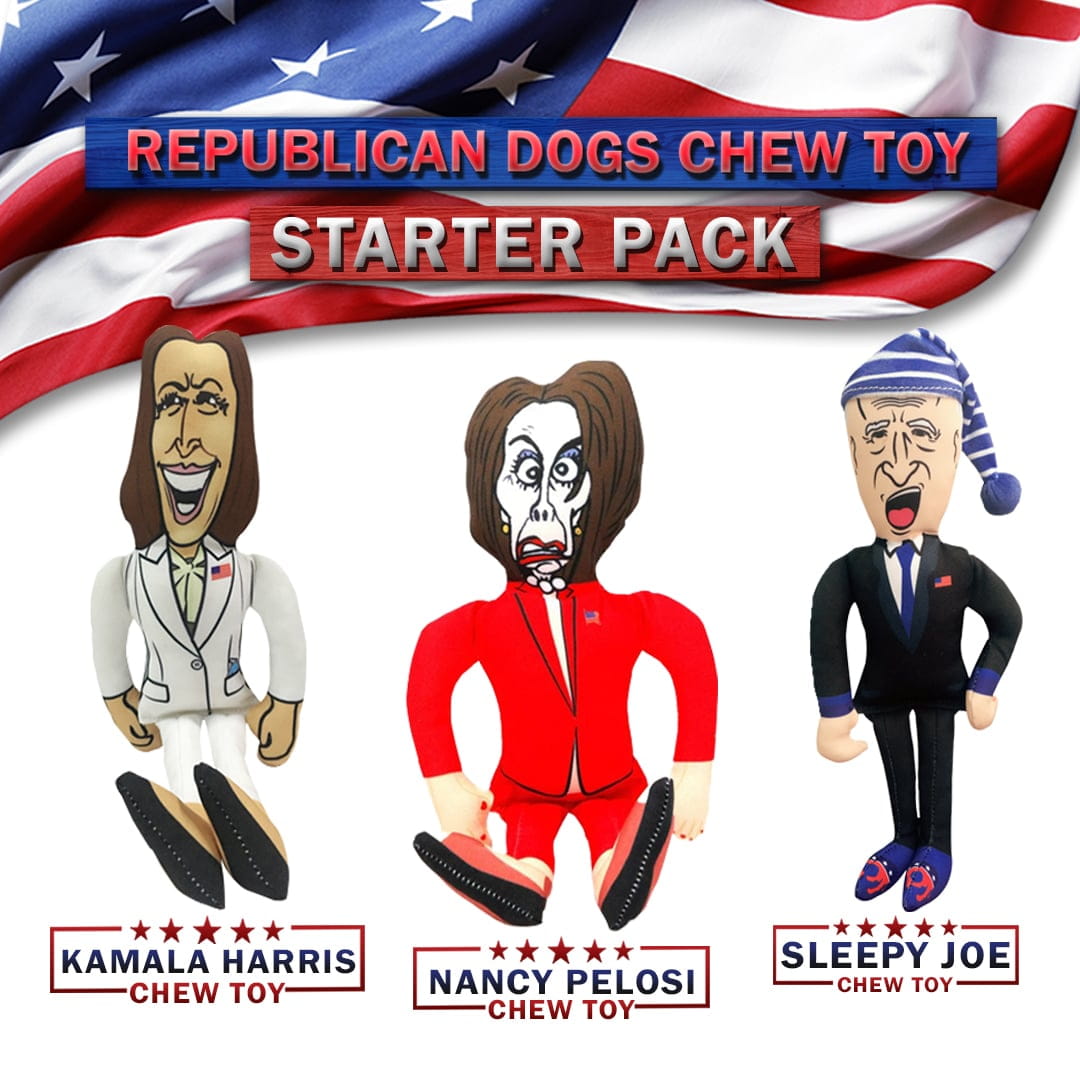 Joe Biden Kamala Harris & Nancy Pelosi Starter Pack Tough Plush Dog Chew Toys with Squeakers - Official Republican Dogs