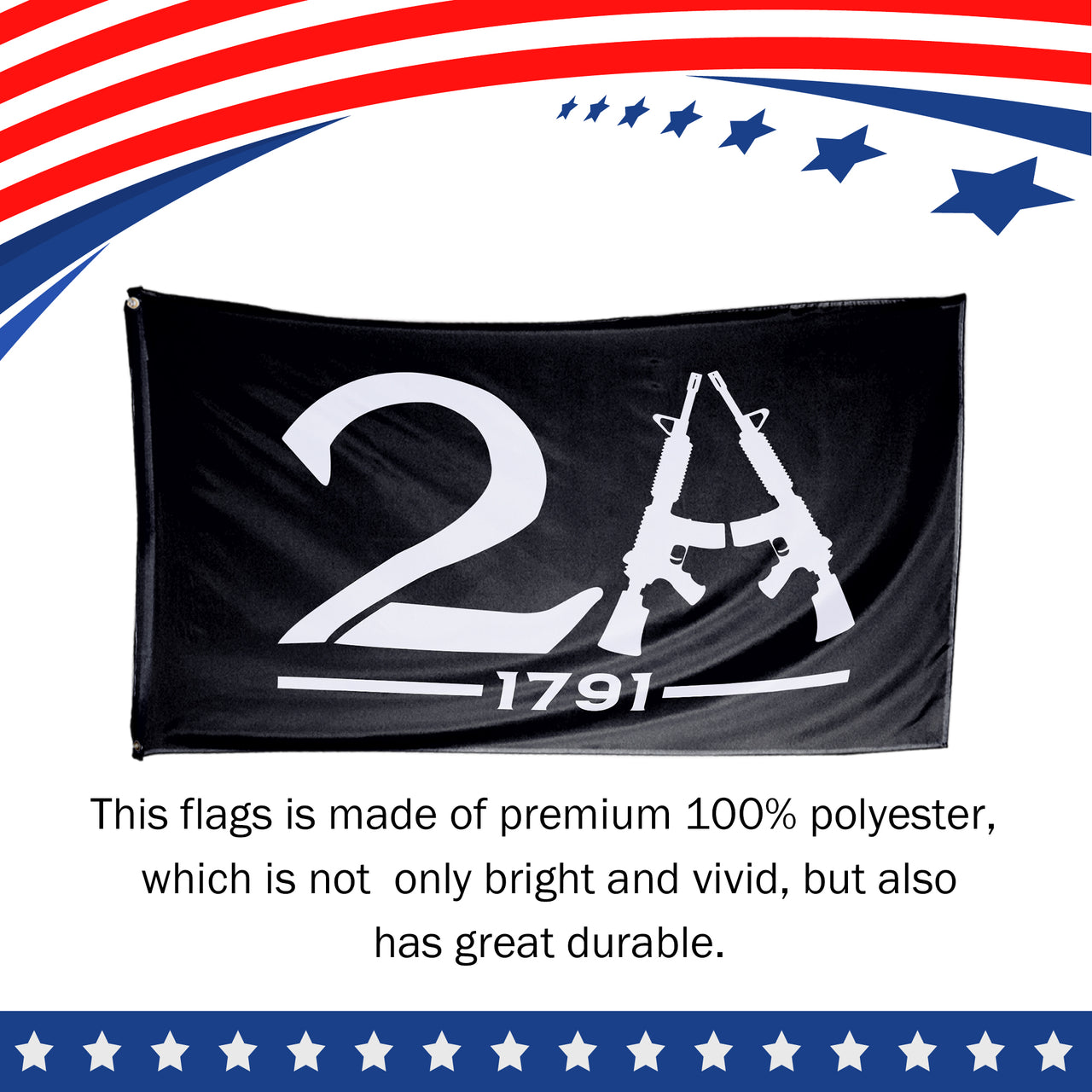 2A Black 2nd Amendment 3 x 5 Flag Full Size