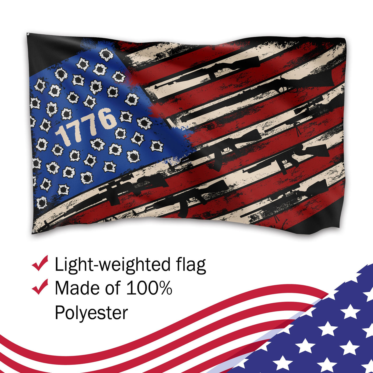 1776 Bullet Hole 3 x 5 Flag