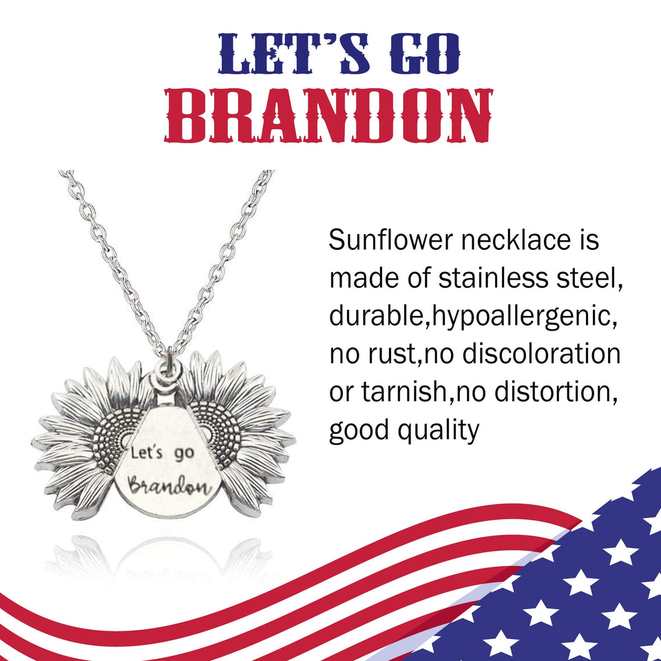 Engraved Let's Go Brandon Flower Locket Necklace Jewelry Gift