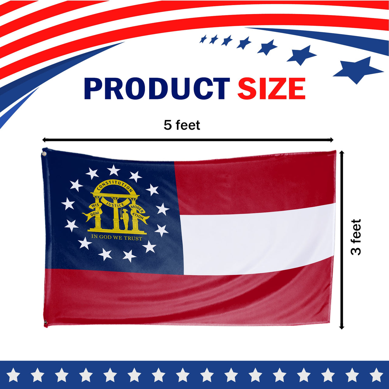 Georgia State Flag 3 x 5 Feet
