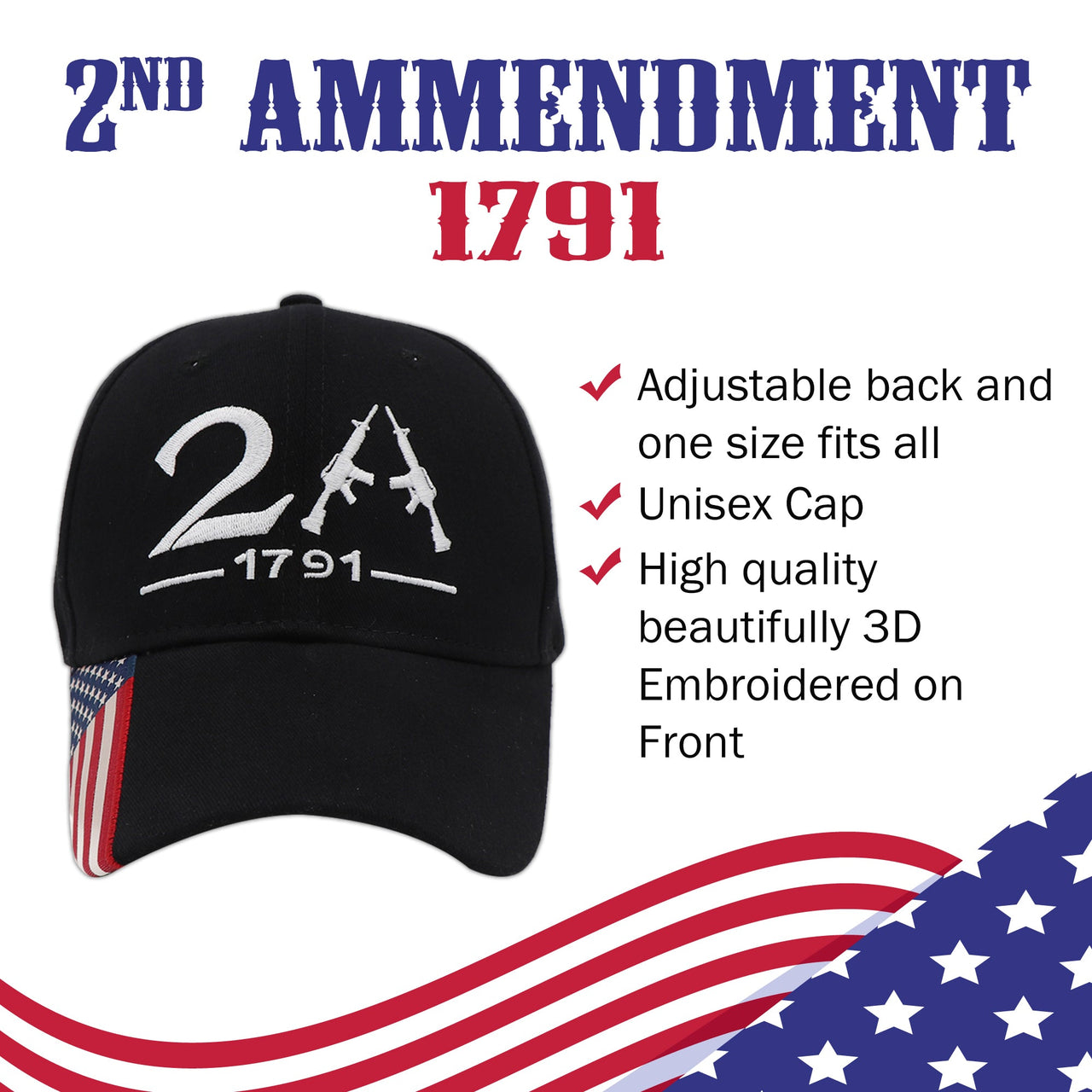 2nd Amendment 2A Limited Edition Black Embroidered Hat