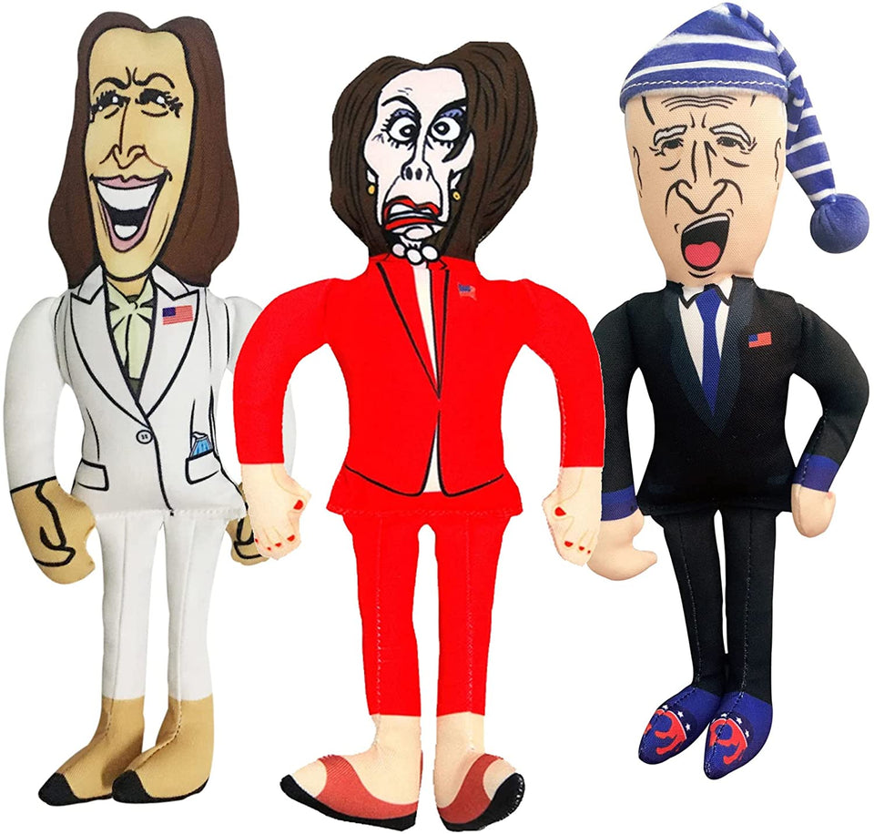 Extra Large Joe Biden Kamala Harris & Nancy Pelosi Starter Pack Tough Plush Dog Chew Toys with Squeakers - Official Republican Dogs