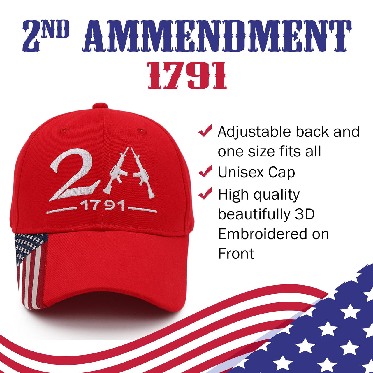 2nd Amendment 2A Limited Edition Red Embroidered Hat