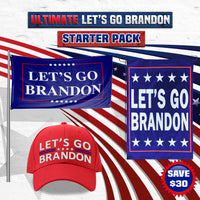 Let Go Brandon Starter Pack - Includes Full Size 3 x 5 Flag - Garden Flag - Embroidered Hat