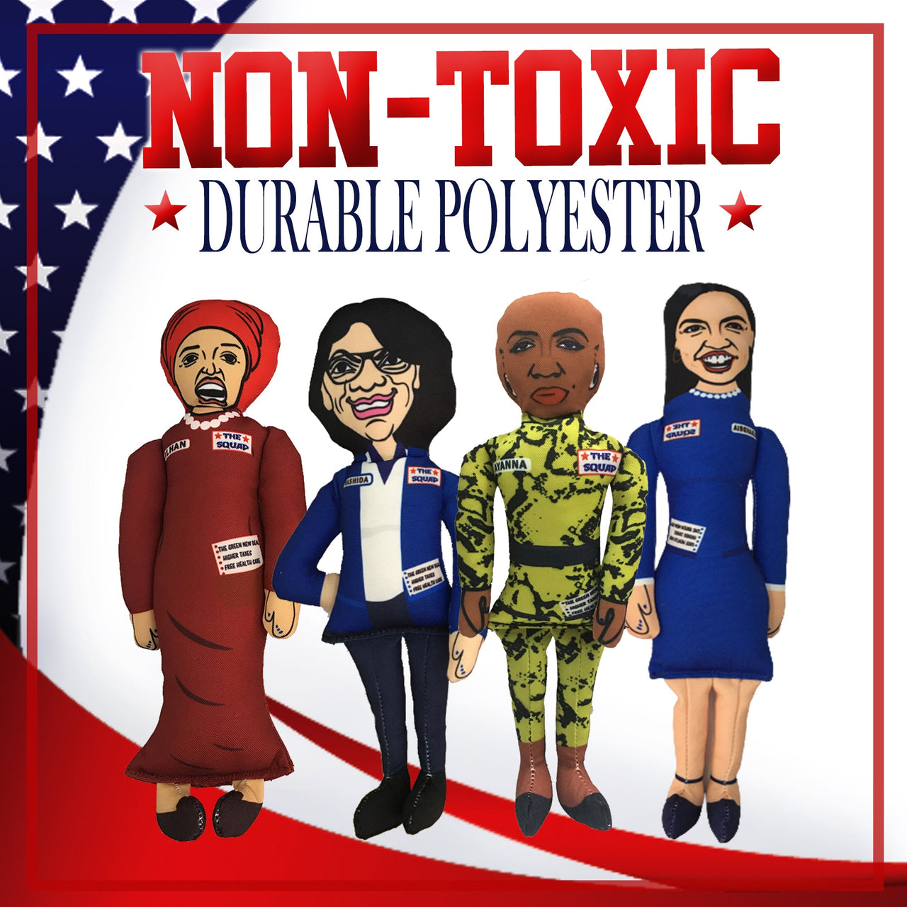 The Squad Includes AOC IIlhan Rashida & Ayanna Pressley Tough Plush Dog Chew Toys with Squeakers - Official Republican Dogs