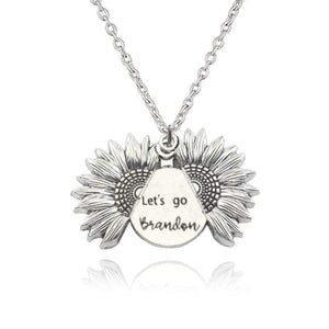 Engraved Let's Go Brandon Flower Locket Necklace Jewelry Gift
