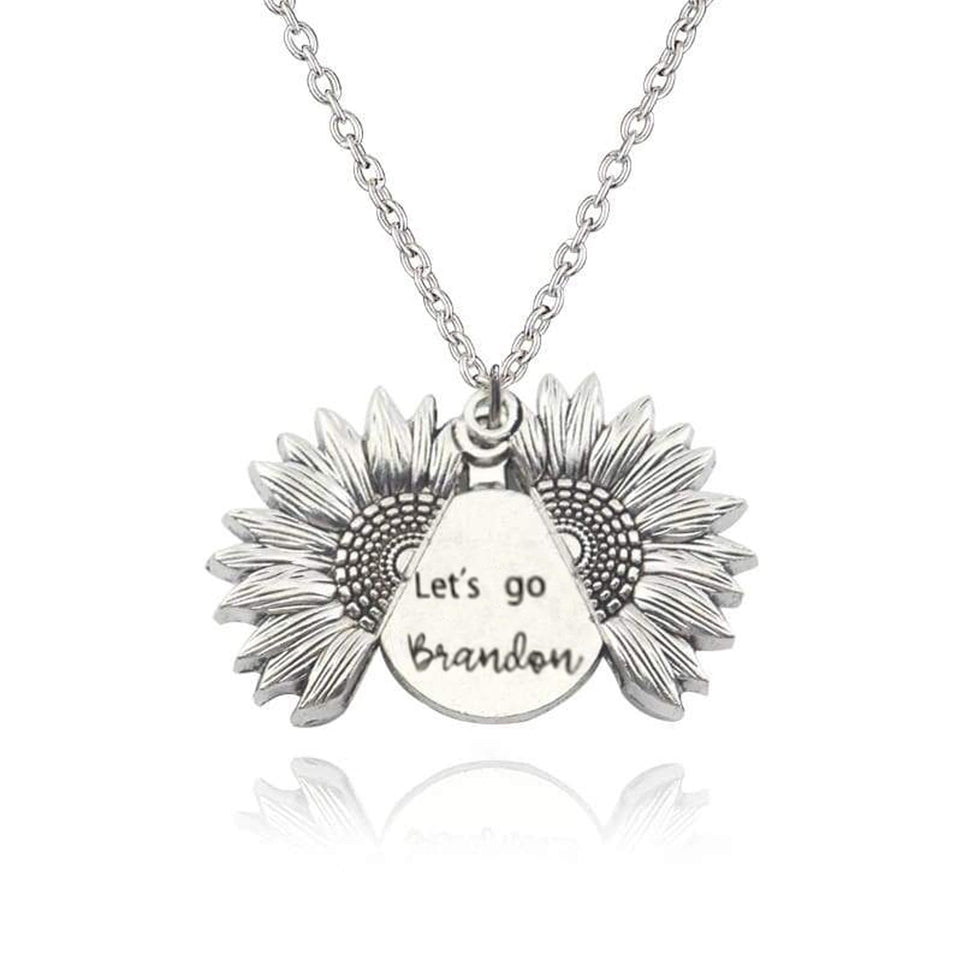 Engraved Let's Go Brandon Flower Locket Necklace Jewelry Gift