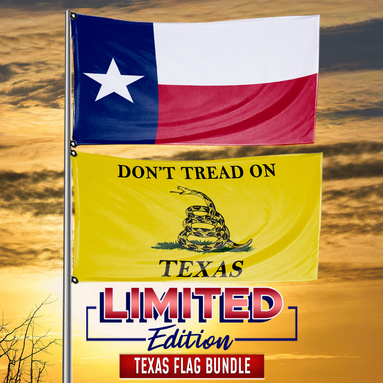 Don't Tread on Texas State Flag Bundle 3 x 5 Feet